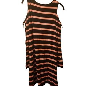 Justice Cold Shoulder Dress Girls 14/16 Plus Long Sleeve Striped Black Pink